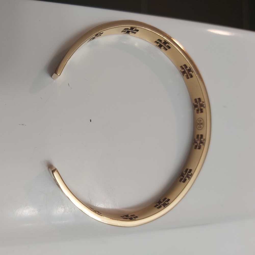 Tory Burch Gold Pierced T logo cuff bracelet
